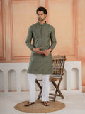 Olive Green Cotton Featuring Val-Moti Butta Work Kurta Set

