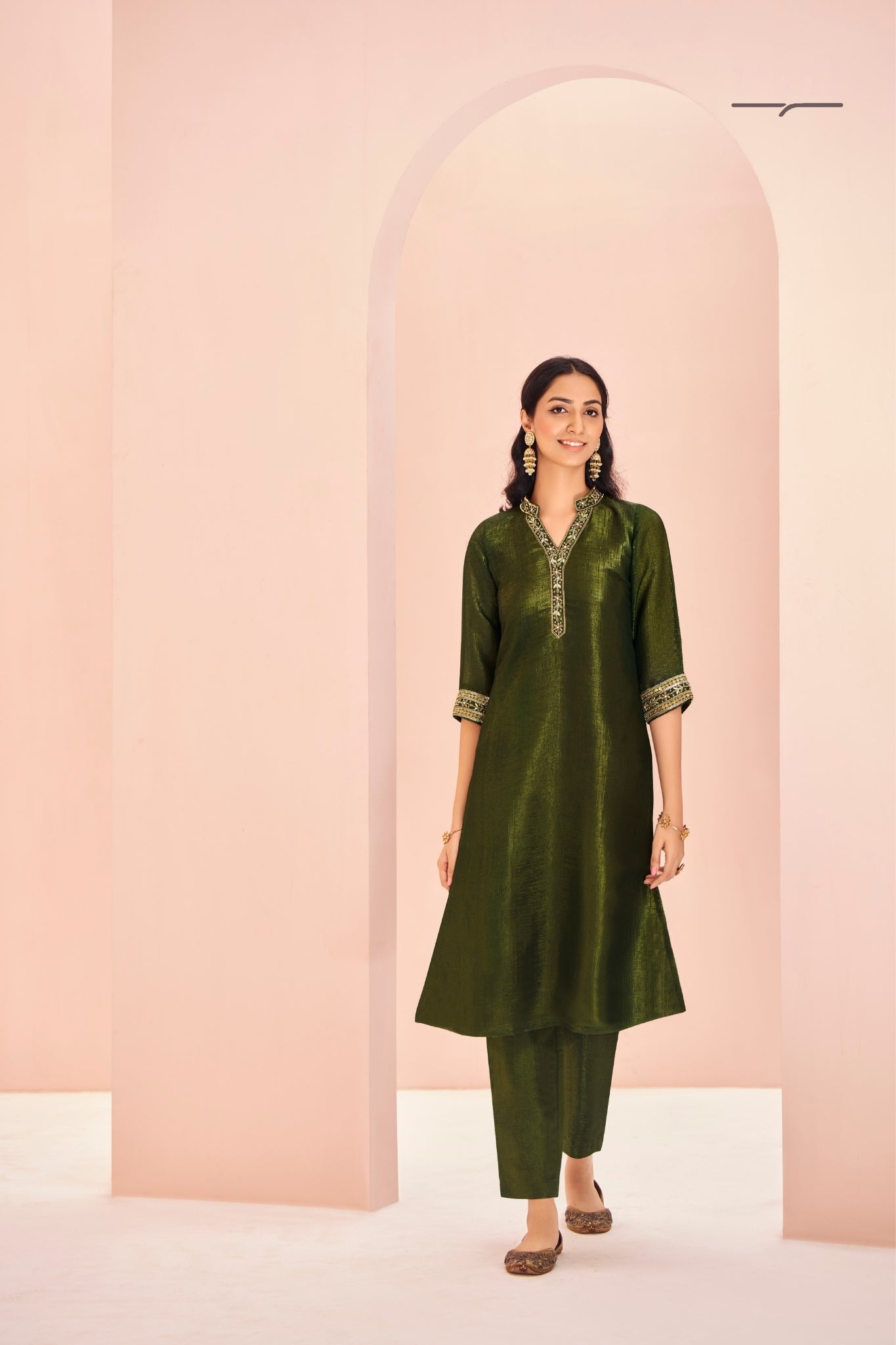 Olive Luxe Organza Hand Embroidered Co Ord Set