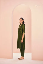Olive Luxe Organza Hand Embroidered Co Ord Set