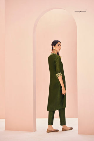 Olive Luxe Organza Hand Embroidered Co Ord Set