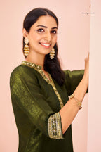 Olive Luxe Organza Hand Embroidered Co Ord Set