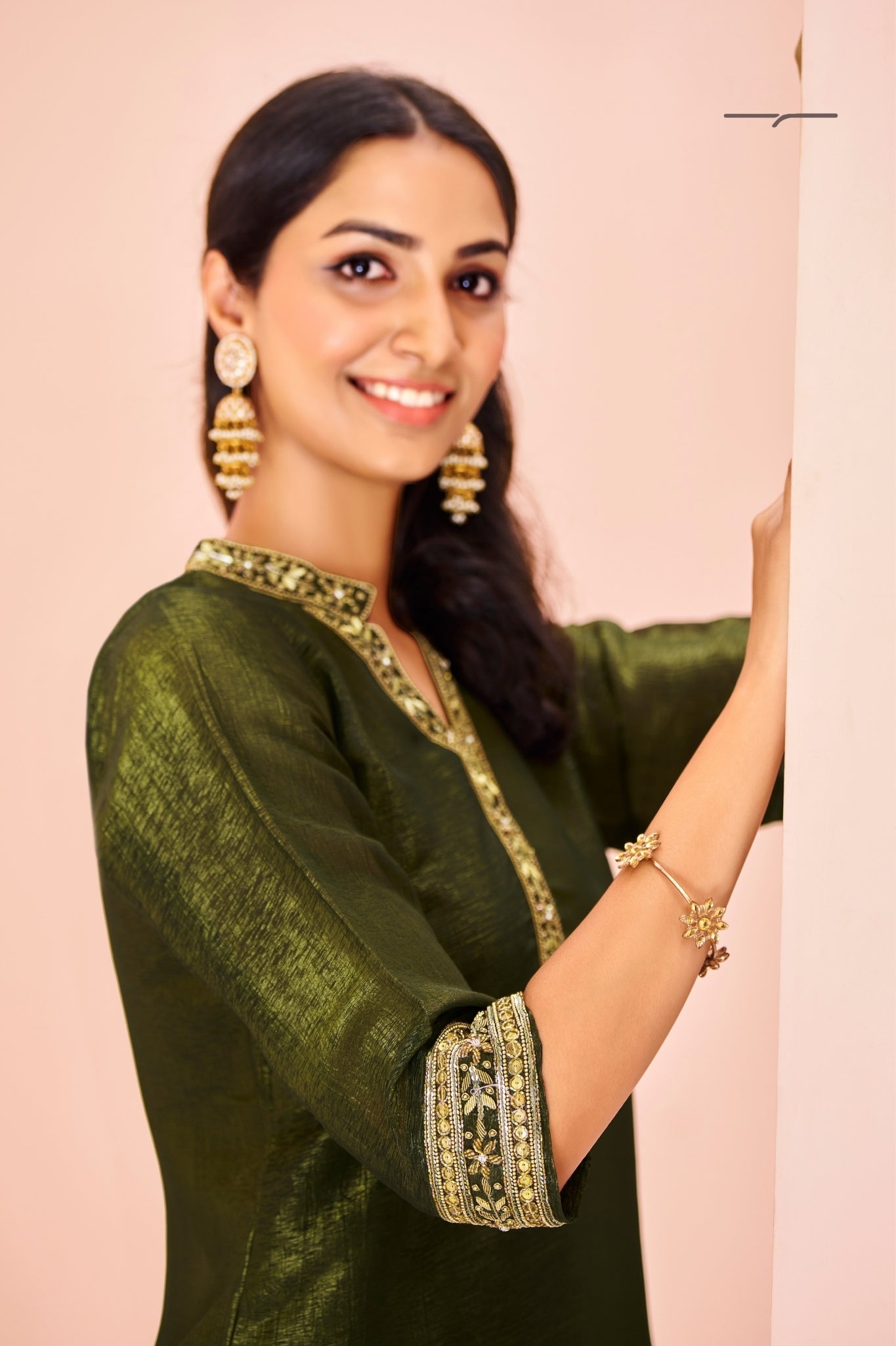 Olive Luxe Organza Hand Embroidered Co Ord Set