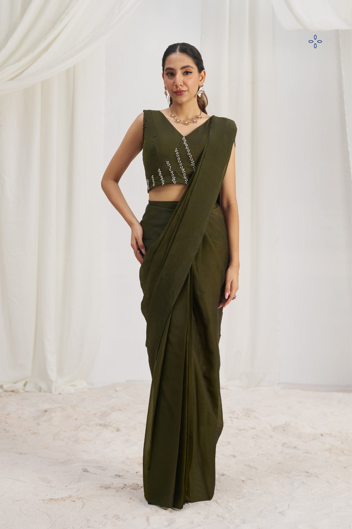 Olive Luxe Organza Couture Saree