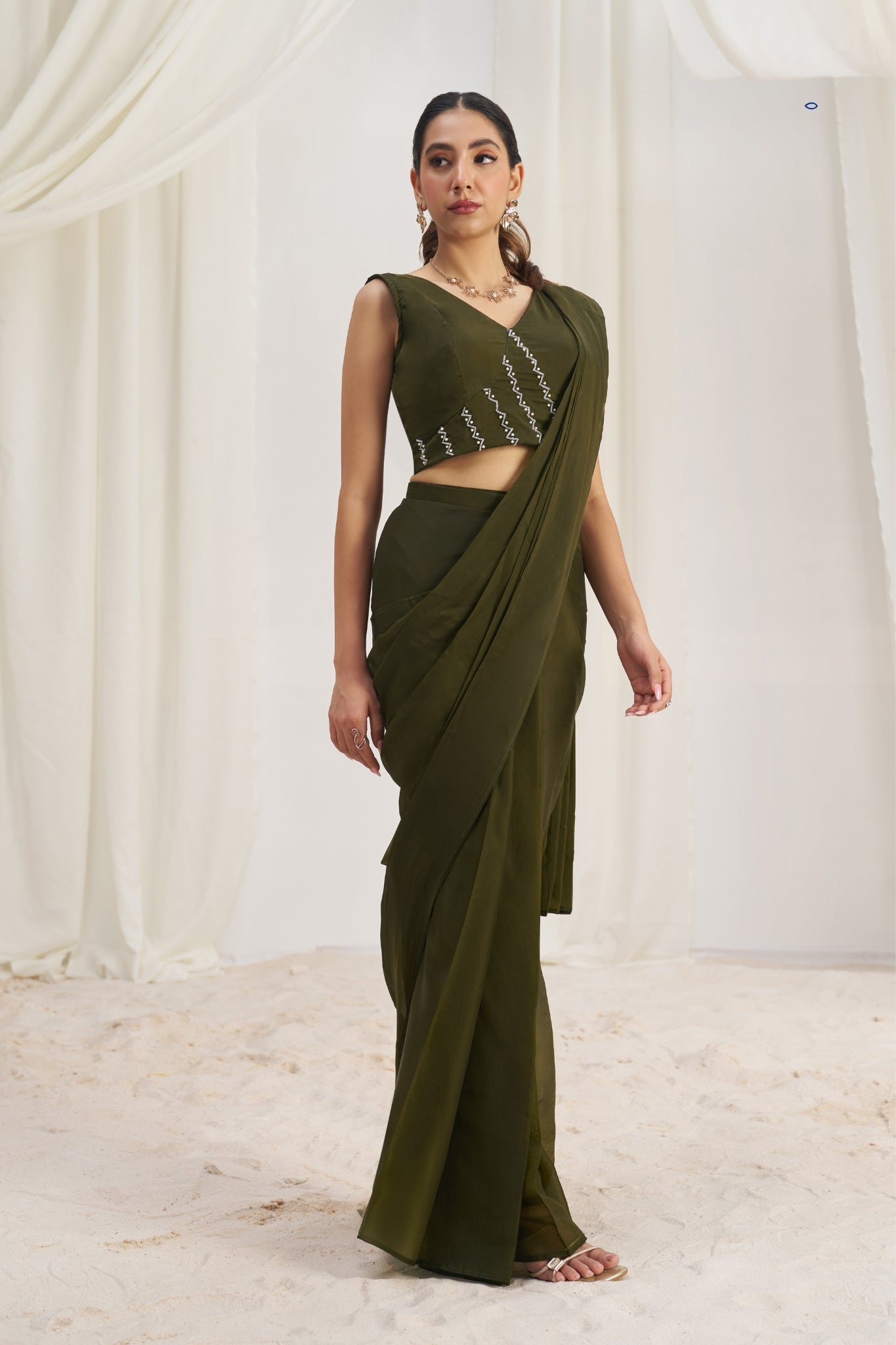 Olive Luxe Organza Couture Saree