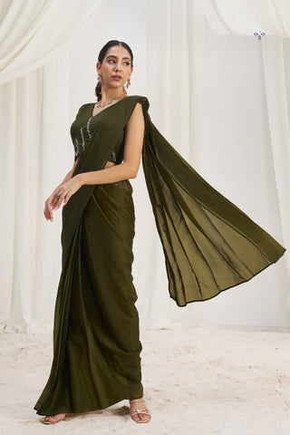Olive Luxe Organza Couture Saree
