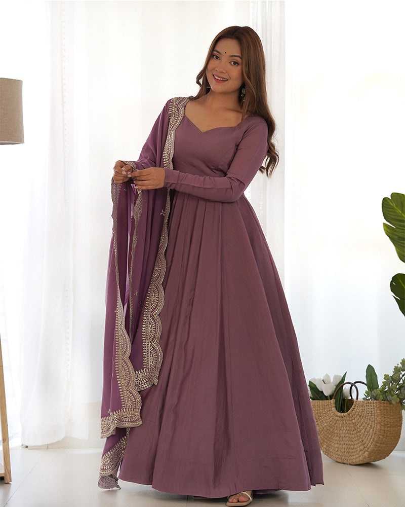 
Beautiful Pure Chanderi Silk Three Piece Onion Anarkali Suit Set
