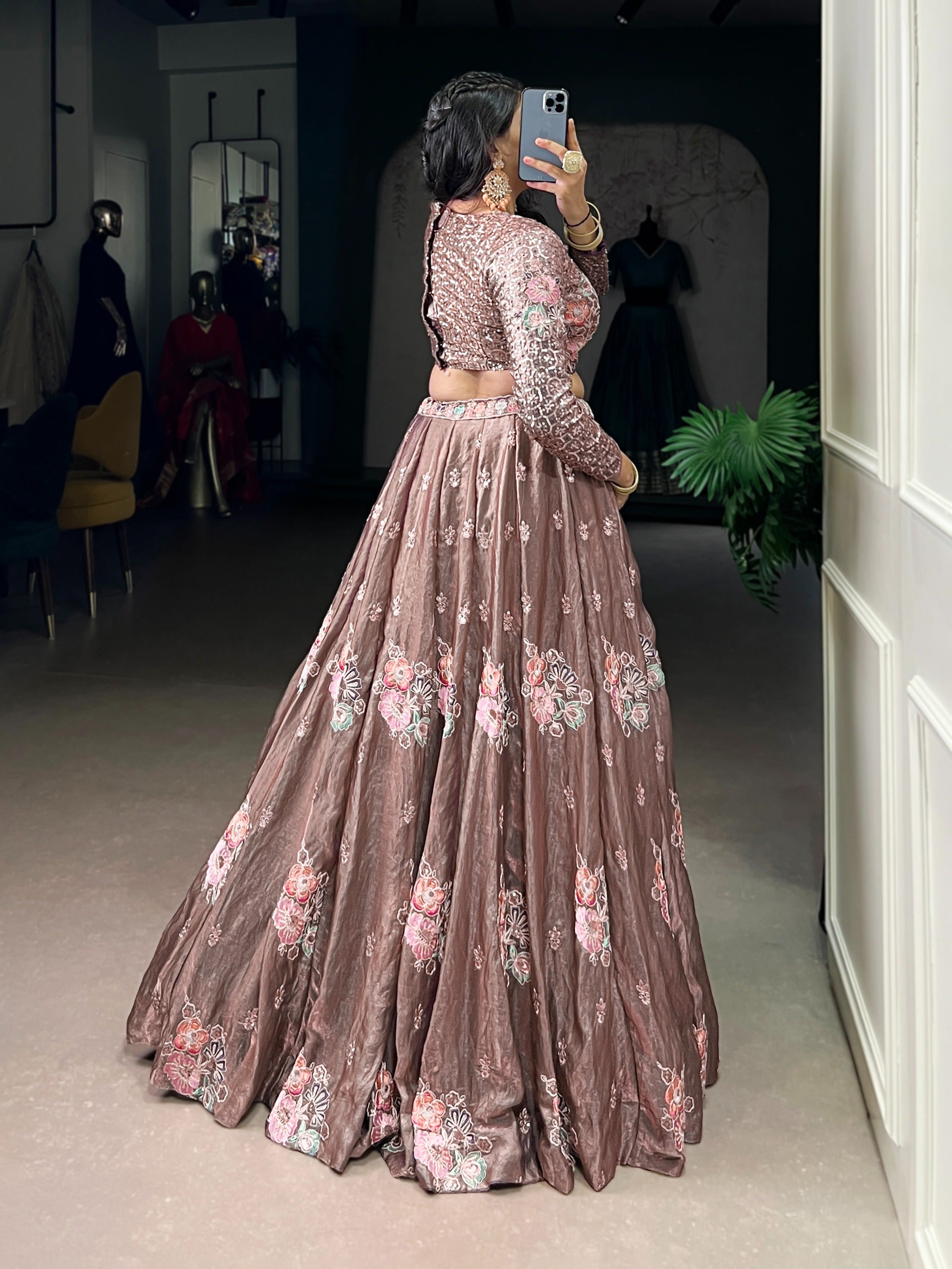 Elegant Onion Fendi Thread Embroidered Lehenga Outfit
