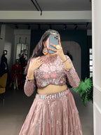 Elegant Onion Fendi Thread Embroidered Lehenga Outfit
