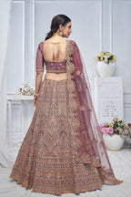 Royal Onion Soft Net Lehenga with Peacock & Paisley Embroidery
