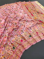 Opulent Pink Pashmina Saree With Ratatouille Blouse Piece