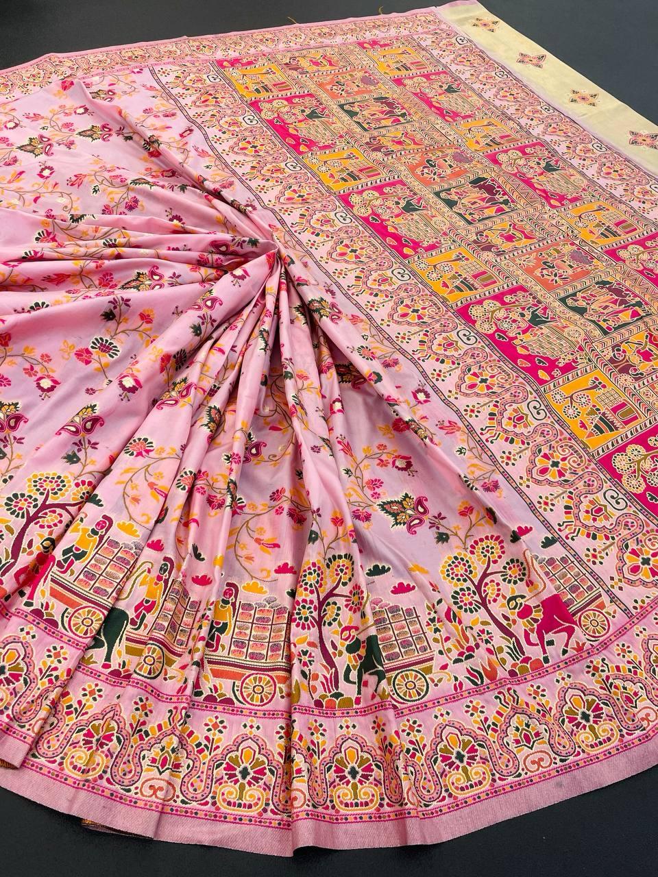 Opulent Pink Pashmina Saree With Ratatouille Blouse Piece