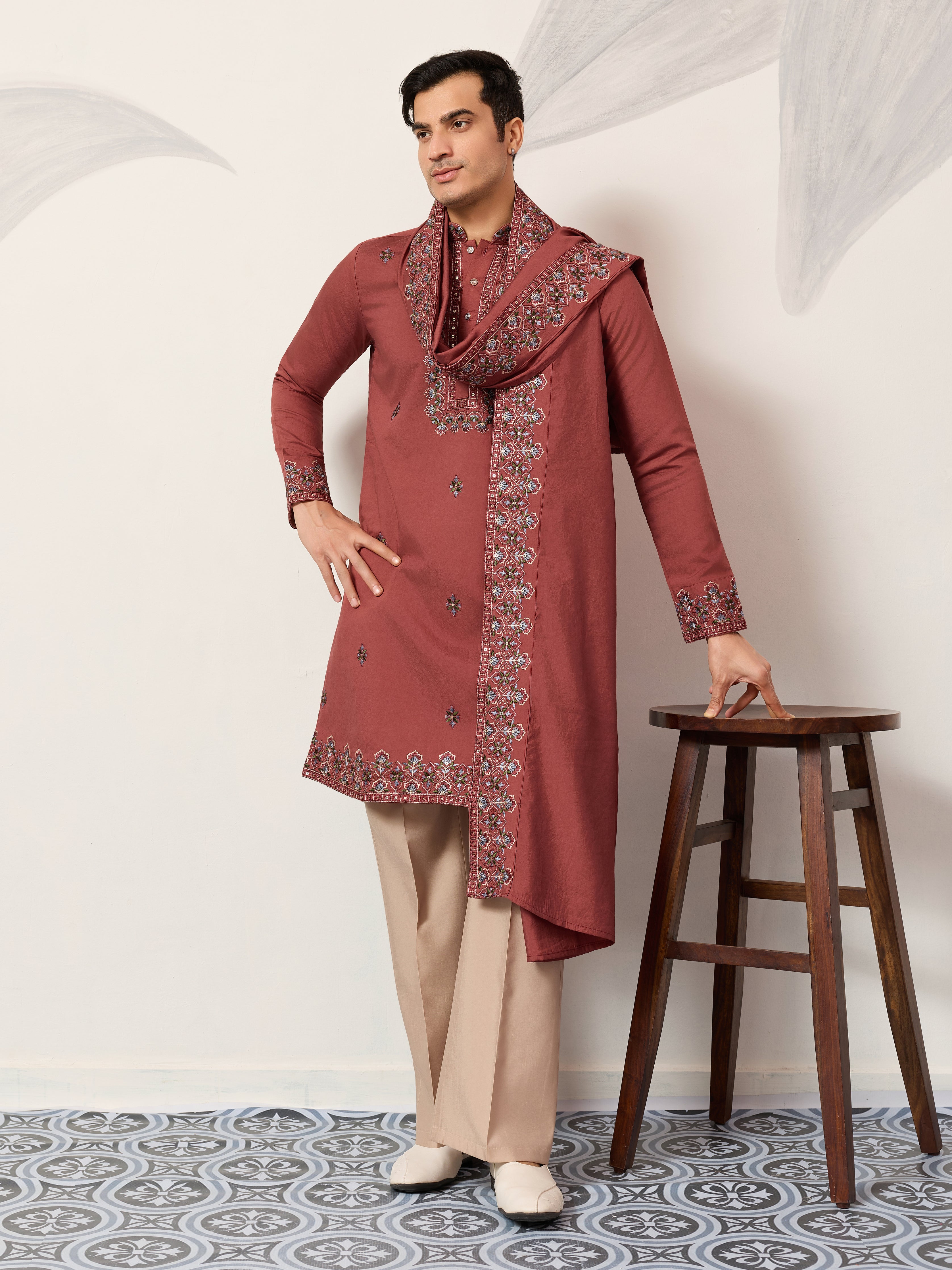 Luxury Royal Look Orange Kurta with Dupatta for Mens Collection