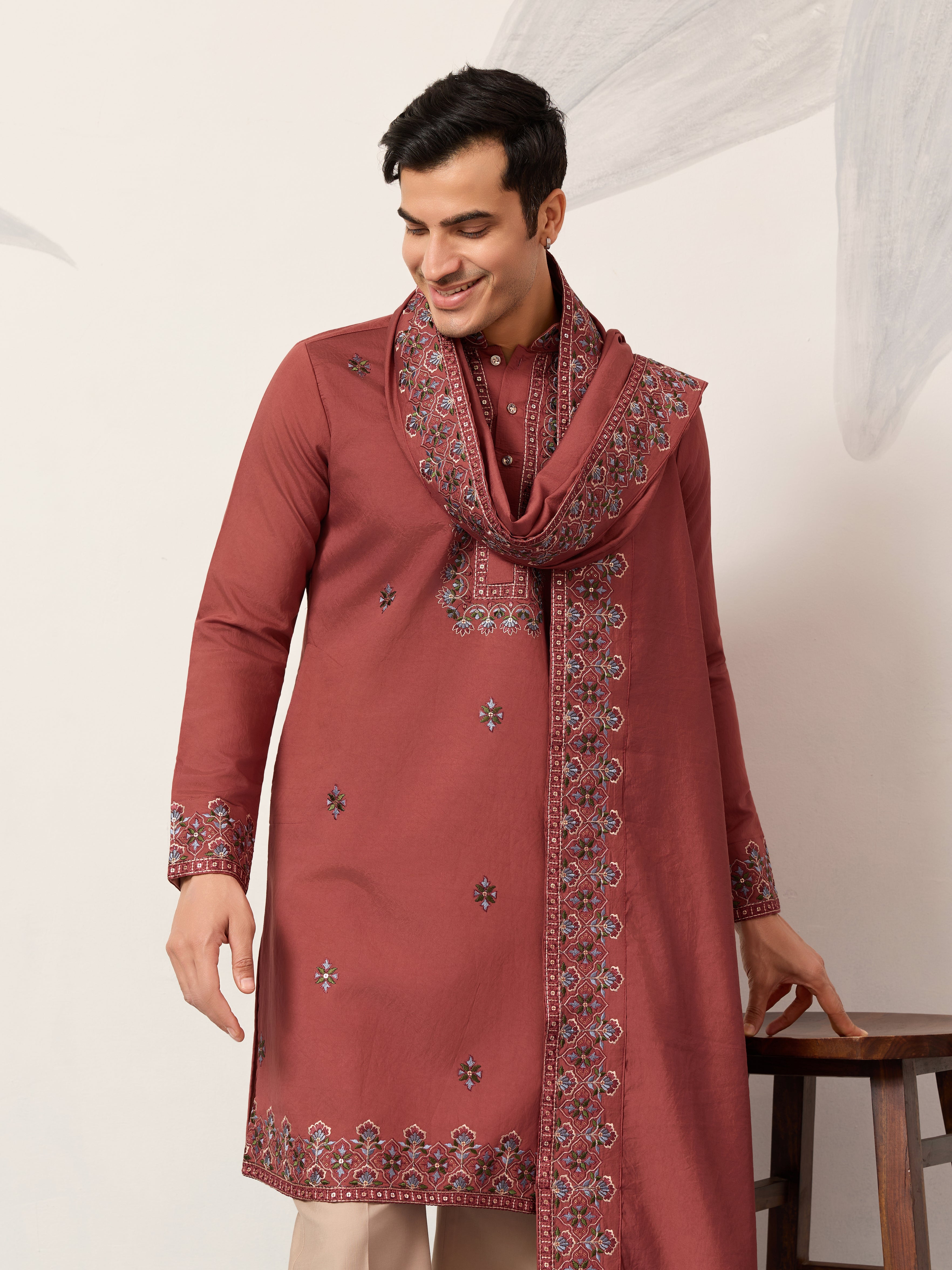 Luxury Royal Look Orange Kurta with Dupatta for Mens Collection