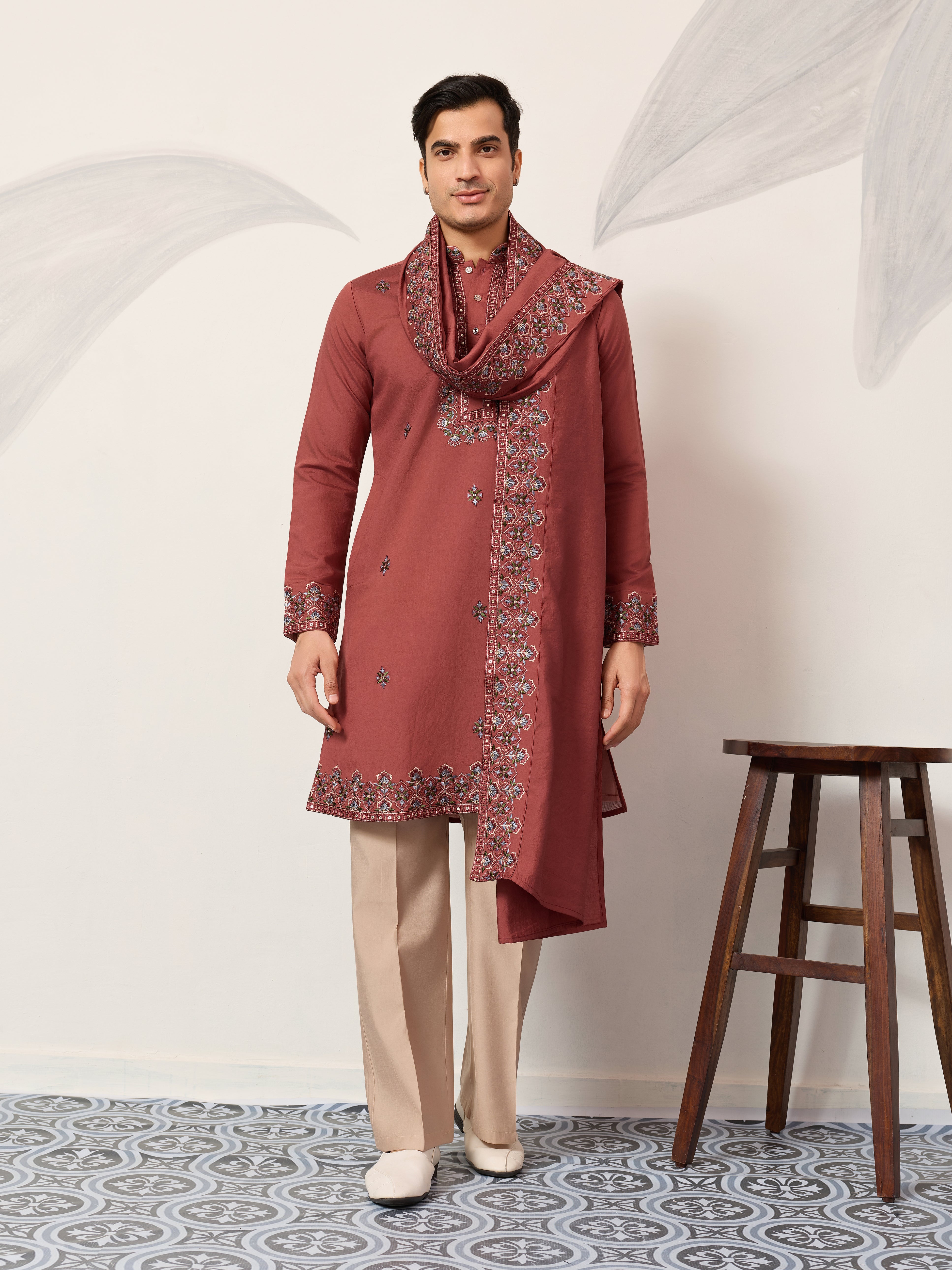 Luxury Royal Look Orange Kurta with Dupatta for Mens Collection