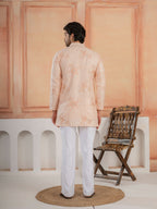 Designer Light Orange Golden Embroidered Work Kurta Set For Festive Wear