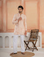 Designer Light Orange Golden Embroidered Work Kurta Set For Festive Wear