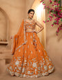 Luxury Rust Orange Pure Tissue Floral Embroidered Wedding Lehenga Choli