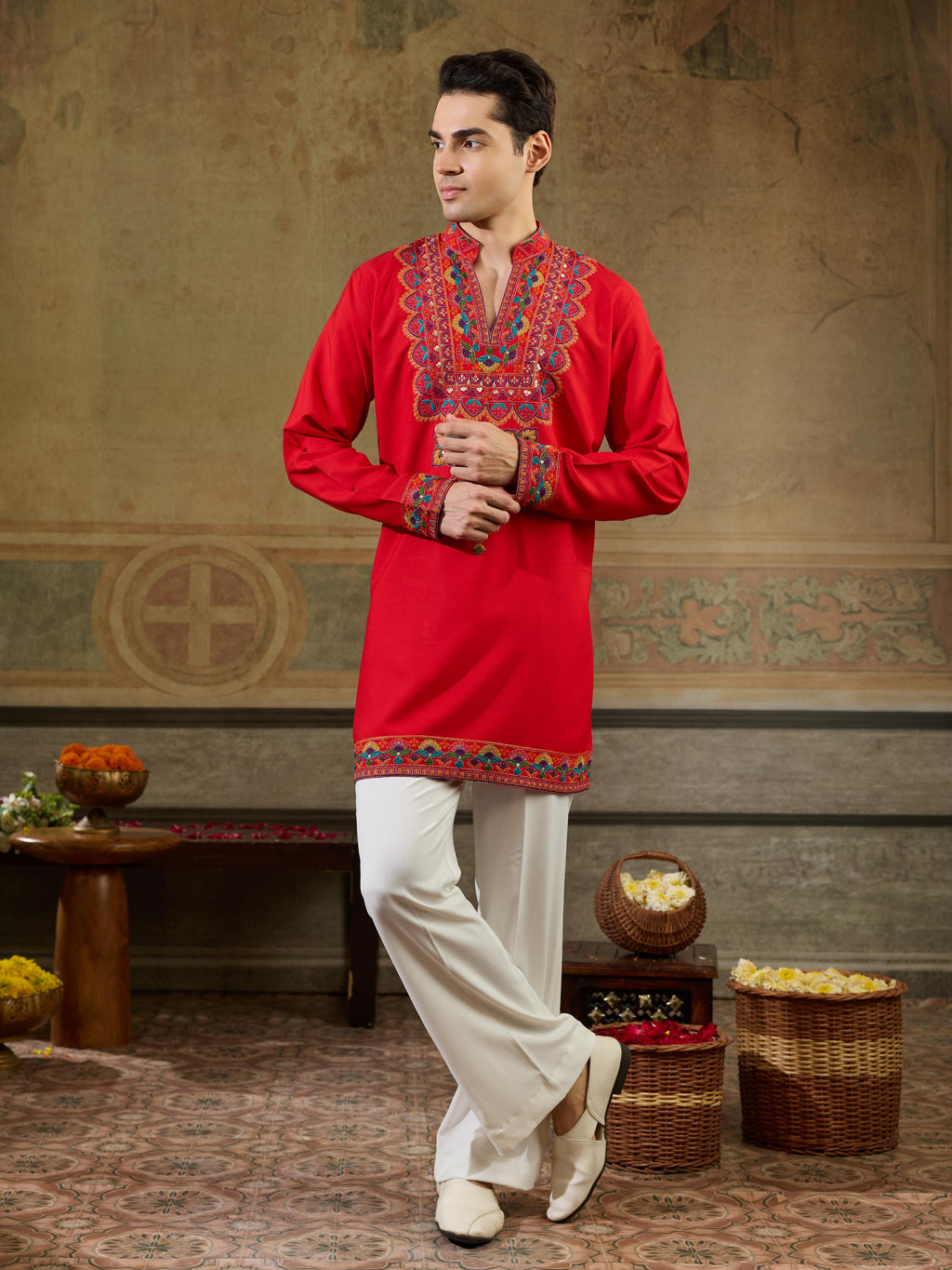 Orange Rayon Embroidery Thread Kurta Set | Tulip Designer

