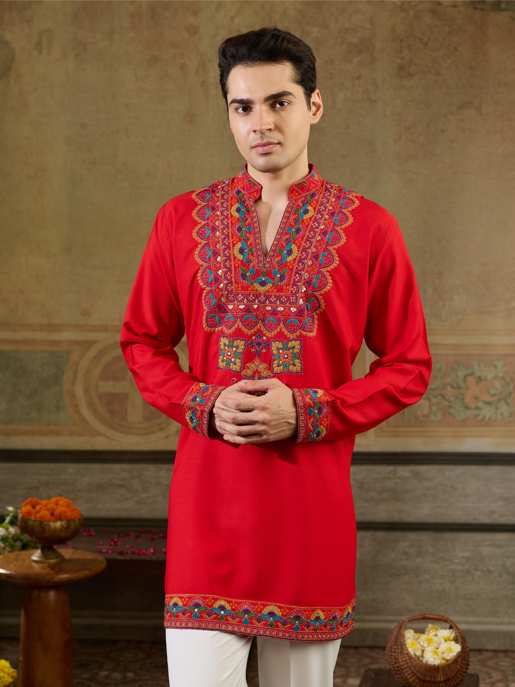 Orange Rayon Embroidery Thread Kurta Set | Tulip Designer
