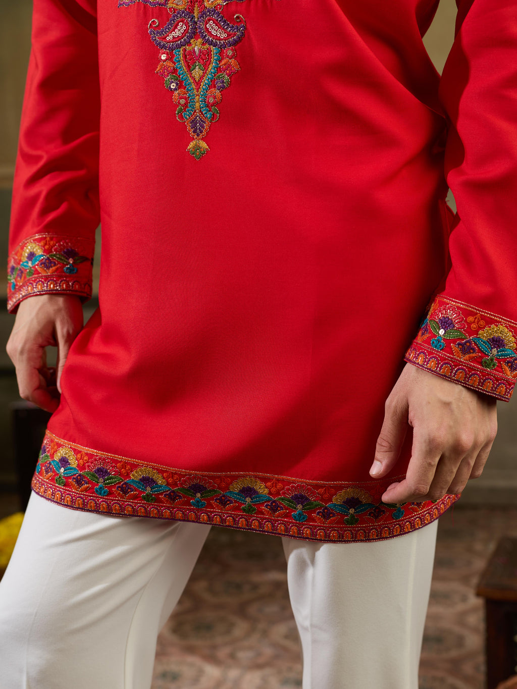 Orange Rayon Embroidery Thread Kurta Set | Tulip Designer
