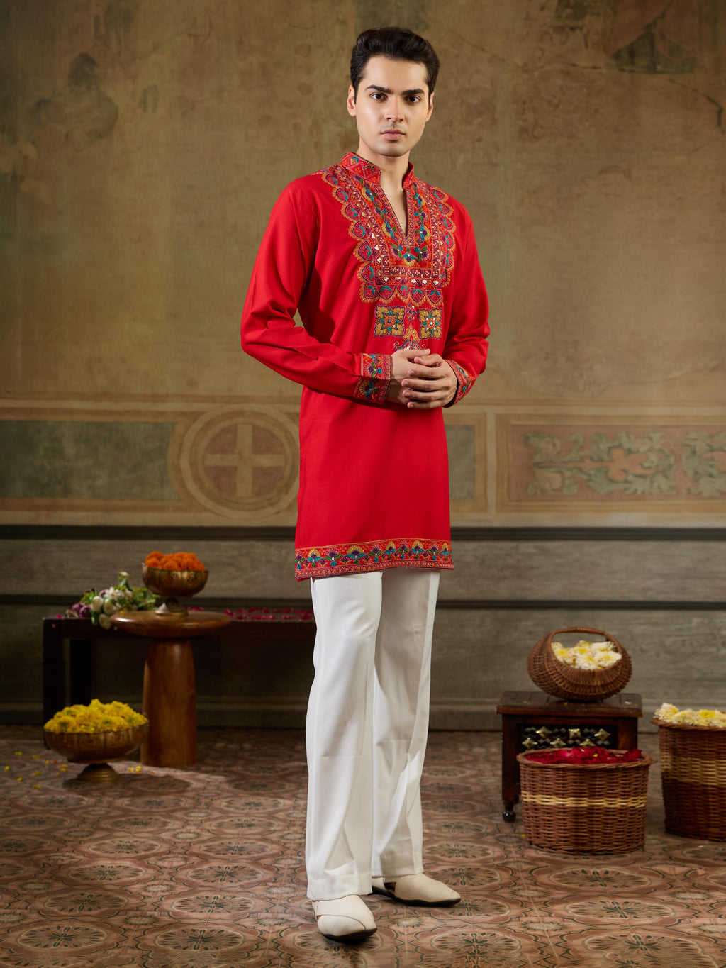 Orange Rayon Embroidery Thread Kurta Set | Tulip Designer
