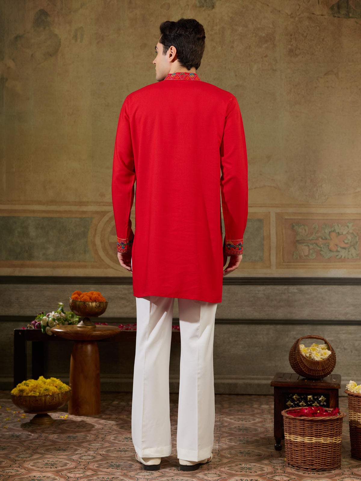 Orange Rayon Embroidery Thread Kurta Set | Tulip Designer
