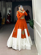 Navratri Orange Rayon Patchwork Gota Patti Lehenga Set | Tulip Designer

