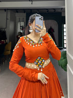 Navratri Orange Rayon Patchwork Gota Patti Lehenga Set | Tulip Designer
