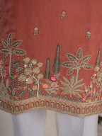 Dusty Orange Roman Shimmer Multi Colour Embroidery Work Kurta Set