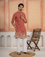 Dusty Orange Roman Shimmer Multi Colour Embroidery Work Kurta Set