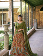 Rust Orange Tasar Silk Kalamkari Print Lehenga Choli with Dupatta Set
