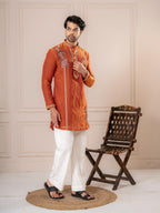 Orange Crush Tissue Embroidered Kurta Set | Tulip Designer
