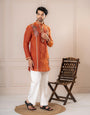 Orange Crush Tissue Embroidered Kurta Set | Tulip Designer