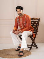 Orange Crush Tissue Embroidered Kurta Set | Tulip Designer
