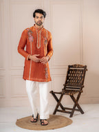 Orange Crush Tissue Embroidered Kurta Set | Tulip Designer
