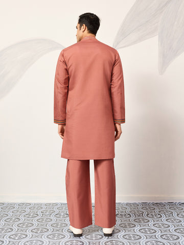 Elegant Royal V Style Orange Kurta Pant for Mens wear