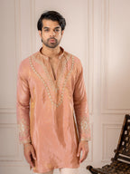 Pinkish Orange Silk Embroidered Kurta Set | Tulip Designer

