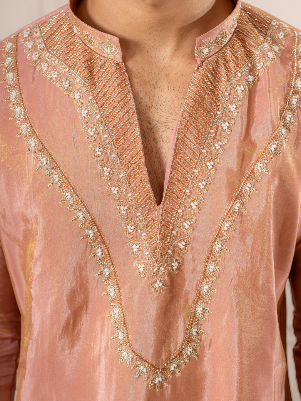 Pinkish Orange Silk Embroidered Kurta Set | Tulip Designer

