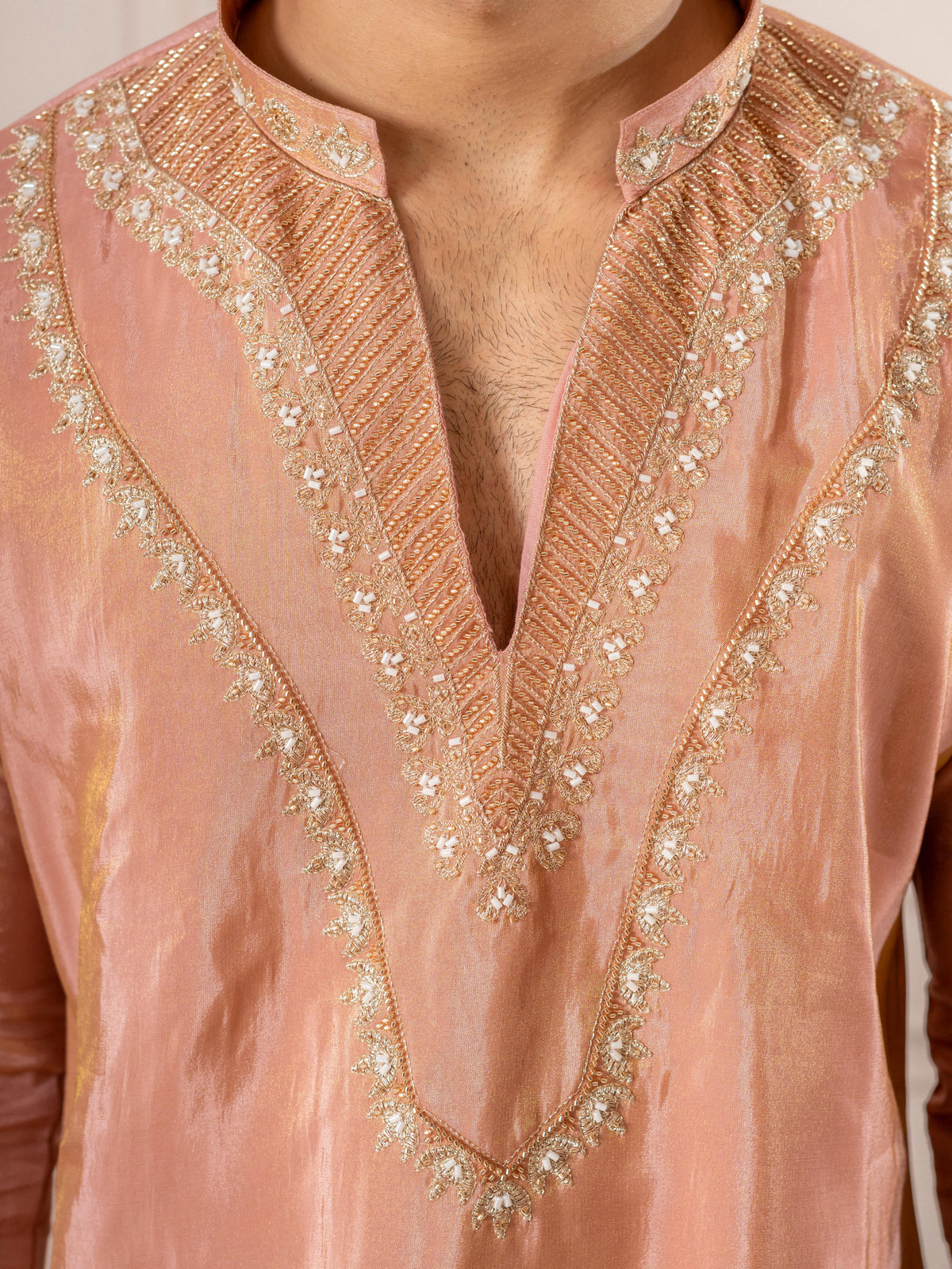 Pinkish Orange Silk Embroidered Kurta Set | Tulip Designer
