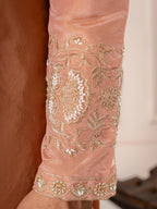 Pinkish Orange Silk Embroidered Kurta Set | Tulip Designer
