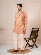 Pinkish Orange Silk Embroidered Kurta Set | Tulip Designer
