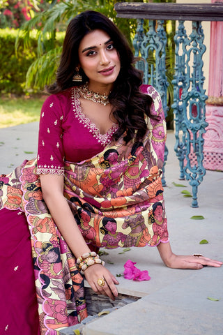 Elegant Vichitra Silk Embroidered Work Lehenga Set with Dupatta For Women