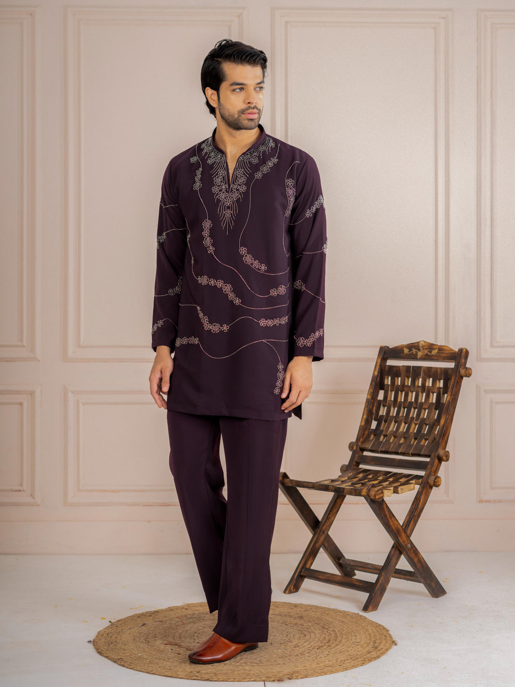 Dark Purple Armani Beads Mens Kurta Set | Tulip Designer