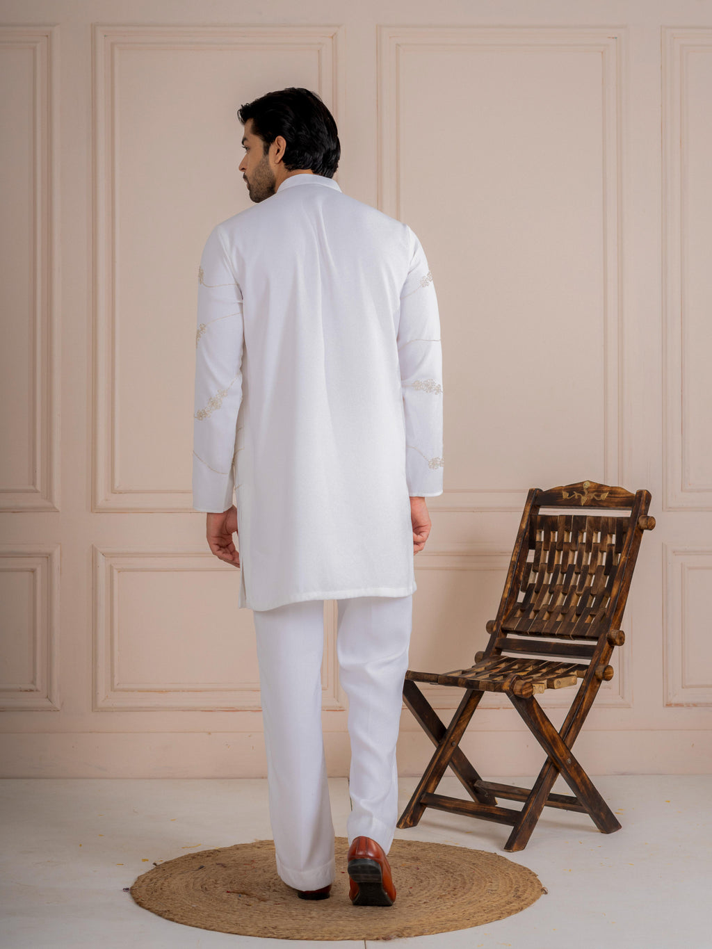 Elegant White Armani Beads  Kurta Set | Tulip Designer