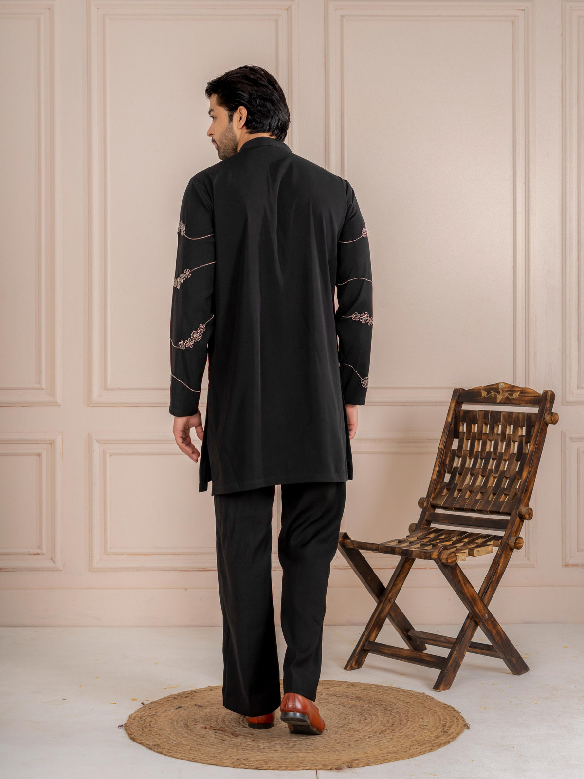 Black Japanese Armani Beads Kurta Set | Tulip Designer