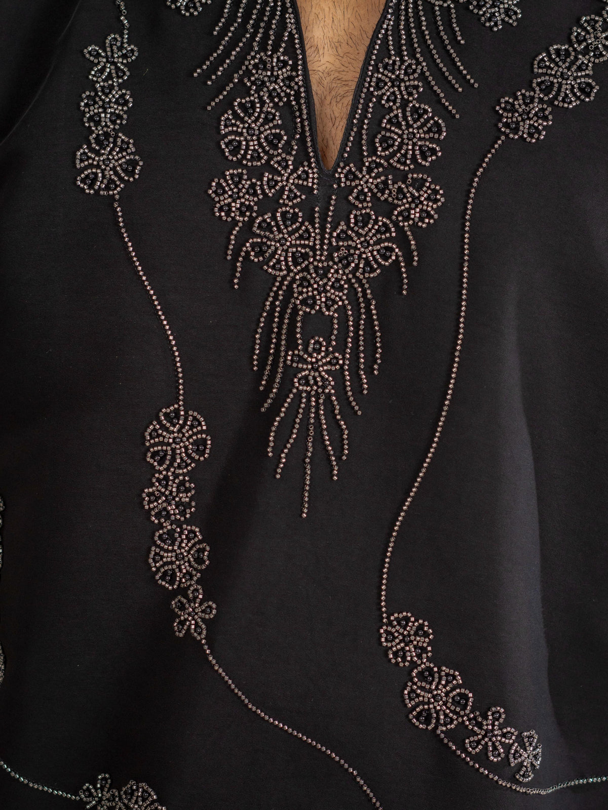 Black Japanese Armani Beads Kurta Set | Tulip Designer