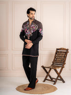 Black Japanese Armani Embroidered Kurta Set | Tulip Designer