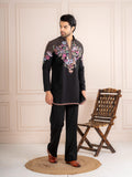 Black Japanese Armani Embroidered Kurta Set | Tulip Designer