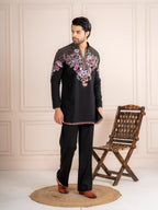 Black Japanese Armani Embroidered Kurta Set | Tulip Designer