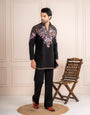Black Japanese Armani Embroidered Kurta Set | Tulip Designer